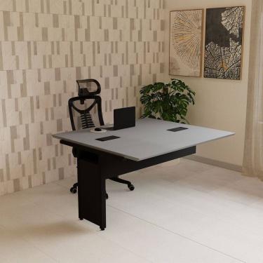 Imagem de Mesa Escrivaninha Auxiliar 135cm Plataforma Dupla de Acoplar para Escritório Corporate Cinza Sagrado / Preto