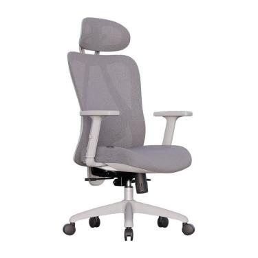 Imagem de Cadeira de Escritório Ergonômica Premium Revestida Encosto Ajustável Apoio Lombar e Cabeça Samaia Cinza