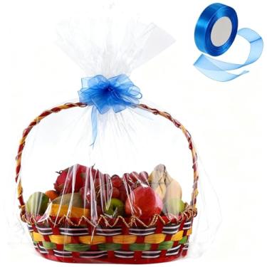 Imagem de Pacote com 50 sacos de cesta de celofane transparentes grandes 61 cm x 76 cm sacos de presente cesta de celofane papel de embrulho de plástico resistente para presentes, artes, artesanato, guloseimas