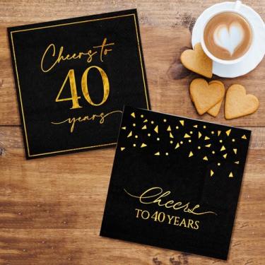Imagem de Guardanapos de coquetel Cheers to Years, 2 designs pacote com 50 guardanapos de aniversário 12 x 12 cm, guardanapos de papel para bebidas para decorações de aniversário, aniversário de casamento