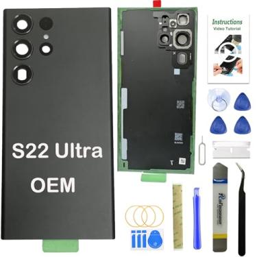 Imagem de LEAFE Substituição de vidro traseira para Samsung Galaxy S22 Ultra, capa traseira original OEM para Samsung Galaxy S22 Ultra 5G (6,8 polegadas) com ferramentas Repari e adesivo pré-instalado (preto