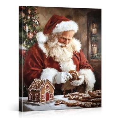 Imagem de Pão de gengibre vintage de papai noel, arte de parede de Natal, pinturas de Papai Noel, decoração de parede de Natal para casa, sala de estar, quarto, cozinha, 20 x 25 cm emoldurado