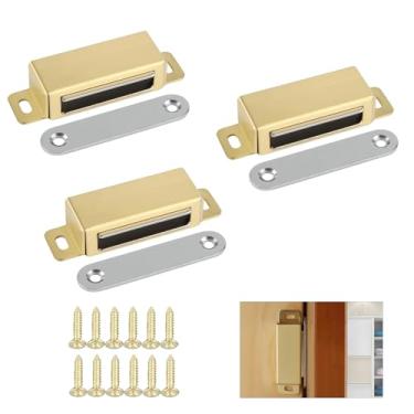 Imagem de Pacote com 3 ímãs de armário para fecho, trava magnética de porta de armário de aço inoxidável forte para armários de cozinha, quarto, guarda-roupa, armário (ouro, 70 x 20 x 15)