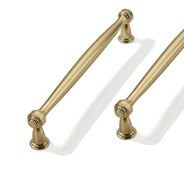 Imagem de CABDM Pacote com 2 puxadores de armário de 152 mm (6 polegadas) de centro a centro de latão escovado para armários armários sólidos puxadores de gaveta resistentes cômodos cozinhas quartos