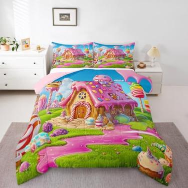 Imagem de Manfei Conjunto de edredom infantil para decoração de quarto de meninas, sobremesa doce para todas as estações, conjunto de edredom de poliéster macio, 1 fronha