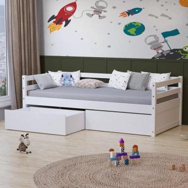 Imagem de Cama Infantil Slim Com 02 Gavetas Madeira Maciça Branco Housin