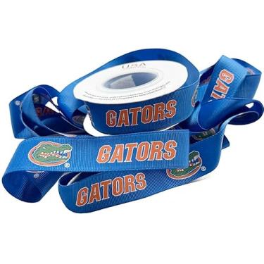 Imagem de Fita decorativa de cetim Florida Gators de 7/20.3 cm, licenciada pela USA Licenciada Bows - Oficialmente licenciada - 5 metros (40,6 cm pés)