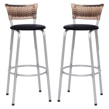 Imagem de Banqueta Altas Junco Cappuccino Estrutura Prata 70cm Para Balcão Cozinha, Bar, Bistrô, Americano Kit 02 Unidades - Itagold (Preto)