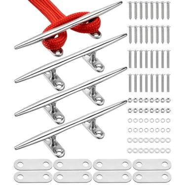 Imagem de Racewill Pacote com 4 travas de barco de 20 cm, grampos de corda de doca marinha de base aberta de aço inoxidável 316 com placas de suporte e dois tipos de parafusos, compatível com caiaque, iate