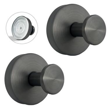 Imagem de Welsa Ganchos de ventosa para chuveiro - pacote com 2, cinza - aço inoxidável, sucção forte, sem broca, gancho removível, parede de cozinha de banheiro, porta de vidro, roupão de pendurar com gancho