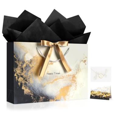 Imagem de YoungTree Saco de presente grande com papéis de seda e 1 cartão de felicitações fita de 2 cores, bolsa de presente de aniversário portátil com alças, sacos de presente para festa de casamento de Natal