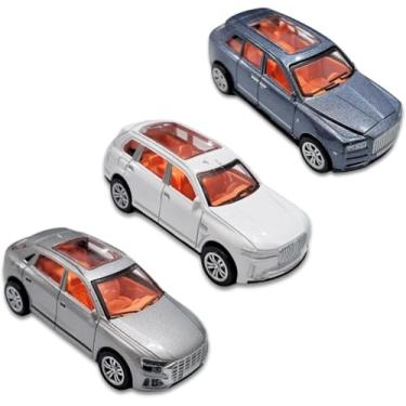 Imagem de Kit 3 Carrinhos Miniatura de Metal com Fricção, Branco, Cinza e Azul, Range, Brinquedo