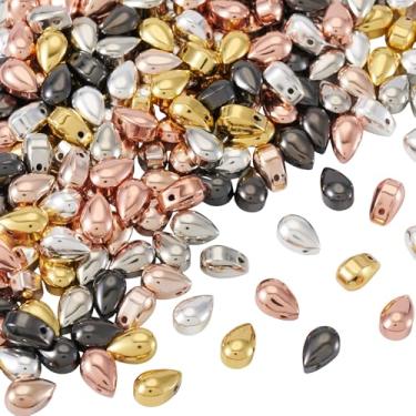 Imagem de Spritewelry Contas de gota para fabricação de joias, 210 peças de contas de vidro galvanizadas gota d'água espaçador solto para colar de pulseira, 6 cores
