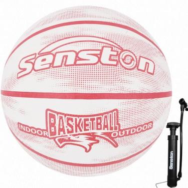 Imagem de Senston Bolas de basquete de borracha com excelente elasticidade/aderência de 74 cm para uso ao ar livre com bomba, durável tamanho 7 masculino basquete - rosa/branco