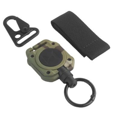 Imagem de Carretel de crachá retrátil tático resistente com mosquetão, cabo de aço antiperda de 83 cm, porta-crachá e chaveiro para trabalho, chaves, cartões de acesso - para segurança, enfermeira, construção