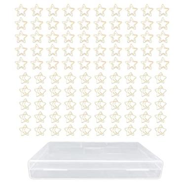 Imagem de 100 peças clipes de papel de metal dourado bonito estrela lua formato antiderrapante galvanoplastia clipes de classificação de arquivo de escritório para uso em escritório