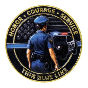 Imagem de Moeda de desafio de policial feminina Thin Blue Line - Honra • Coragem • Medalhão de aplicação da lei de serviço - Token de tributo para serviço e apoio - Lembrança comemorativa da polícia - presente