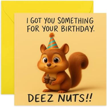 Imagem de Cartão de aniversário engraçado para homens e mulheres, piada Deez Nuts, para pai marido melhor amigo filho namorada esposa - quadrado, em branco por dentro com envelope premium