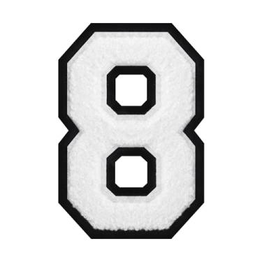 Imagem de Patch de número de chenille branco de 15 cm – aplique bordado grande universitário para jaquetas, camisas, moletons com capuz, bolsas e jeans – decoração de roupas DIY, uniforme de equipe e presente