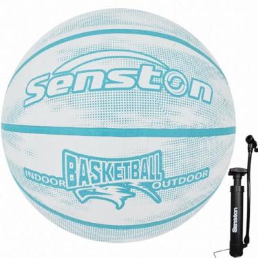 Imagem de Senston Bolas de basquete de borracha com excelente elasticidade/aderência de 74 cm para uso ao ar livre com bomba, tamanho 7 masculino, basquete masculino - azul/branco