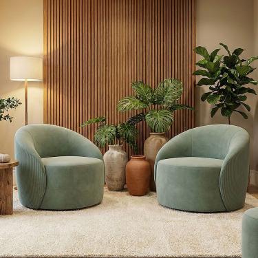 Imagem de Poltrona Decorativa Orgânica Kit 2 Lua Cotelê-veludo D03 - D'rossi Menta