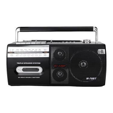 Imagem de NonMiFyR Toca-fitas cassete, boombox para casa ou exterior, compacto, multifuncional, leve e, com rádio e design retrô.