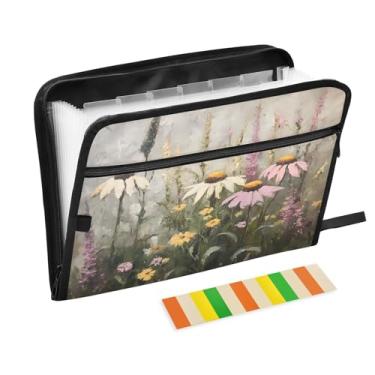 Imagem de CEBUGI Pasta expansível de 13 bolsos, impermeável, sanfonada, organizador de arquivos com etiquetas tamanho A4, organizador de documentos de papel para escola, material de escritório, flores