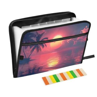 Imagem de CEBUGI Pasta expansível de 13 bolsos, impermeável, sanfonada, organizador de arquivos com etiquetas tamanho A4, organizador de documentos de papel para escola, material de escritório, pôr do sol