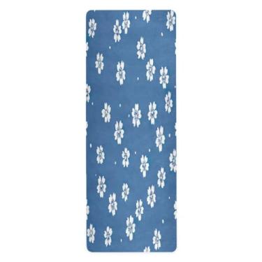Imagem de Wassud Tapete de ioga floral azul branco e dobrável, tapete de ginástica antiderrapante para mulheres e homens, tapete de ginástica com bolsa de armazenamento 180 x 66 cm