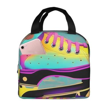 Imagem de Patins coloridos estampados o dia todo, sacola térmica para almoço com zíper suave garante facilidade de uso