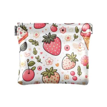 Imagem de Burbuja Bolsa feminina de apertar Strawberry Sweets, bolsa de couro portátil, mini porta-moedas, batom, organizador de cosméticos
