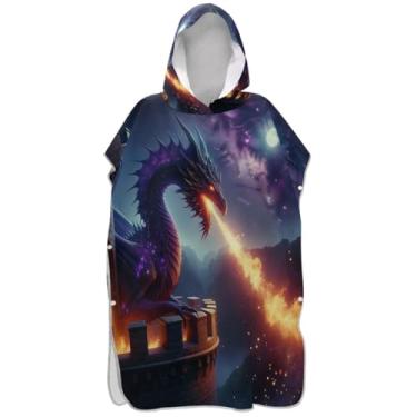 Imagem de Joisal Poncho de surfe plus size trocador de roupão adulto toalha de natação com capuz bonito fogo dragão preto desenho animado poncho masculino com capuz