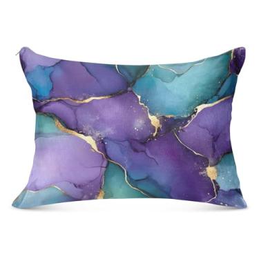 Imagem de Capas de travesseiro de flanela com estampa roxa dourada abstrata decorativa King Queen tamanho padrão capas de travesseiro de cama impressas, tamanho king, 51 x 101 cm