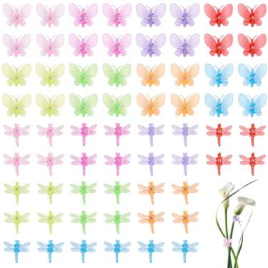 Imagem de SOFPLATE 2 estilos, 70 peças, clipes de suporte de orquídea, clipes de borboleta, grampo, colorido, transparente, libélula, fechos de planta, para orquídeas, flores, legumes, tomates, caules
