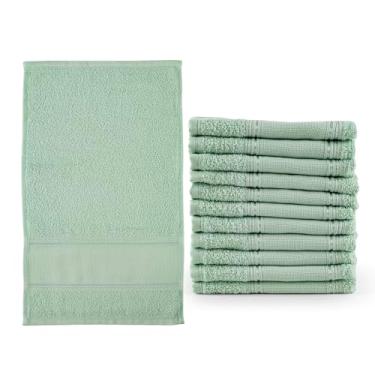 Imagem de Kit Toalha de Mão e Lavabo 12 Pçs 100% Algodão com Barra para Bordar e Pintar - Gramatura 310 g/m² 50cmx30cm Hipoalergênica - Verde Caribe