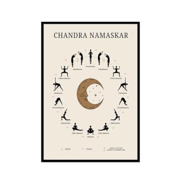 Imagem de Impressão em tela de ioga Membros de Yoga Poses de Yoga Impressão Sol e Lua Saudação Fitness Zen Chakra Afirmações Espiritual Wall Art Decor (SKU1,20.3x30.5 cm = (20 x 30 cm), moldura de foto preta)
