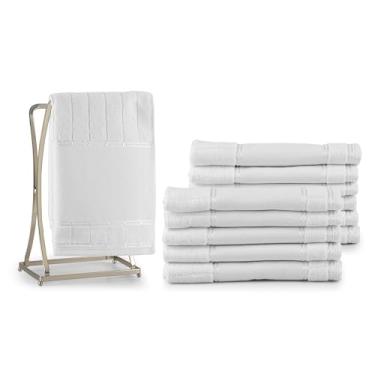 Imagem de Bellarte Social Kit 12 Toalhas de Lavabo, 100% Algodão, 30x50cm, 420g/m², Barra Lisa para Personalização (Branco)
