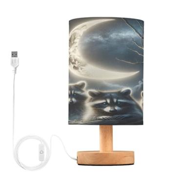 Imagem de Joisal Candeeiro de mesa pequeno guaxinins sob a lua, abajur amigável para os olhos, luminária de quarto