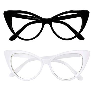 Imagem de ShadyVEU Óculos de sol super Cat Eye com lentes transparentes modernas inspiradas vintage (pacote com 2 (1 preto e 1 branco), lentes transparentes)