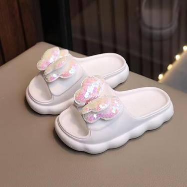Imagem de Chinelos infantis com laço – sapatos fofos com sola antiderrapante para meninas, chinelos de uso interno, Branco, 8-8.5 Toddler