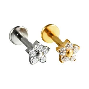 Imagem de Brincos De Piercing Corporal Em Titânio Puro 16G Com Flor De Trevo Par