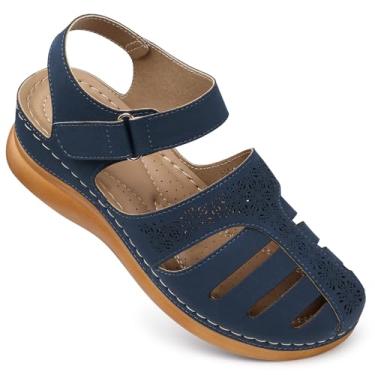Imagem de SHIBEVER Sandálias femininas fechadas: sandália de cunha elegante de verão - Sandálias vazadas confortáveis de pescador, 79-azul, 39