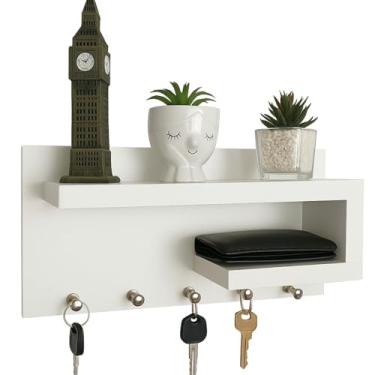Imagem de Porta Chaves com Prateleiras para Oculos e Carteira Mdf - Ideal para Entrada, Quarto ou Escritório(Branco)
