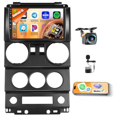 Imagem de Inefala 4G 64G para Jeep Wrangler 2 portas 2007-2010 tela de rádio CarPlay Android 15 IPS tela sensível ao toque 9 polegadas estéreo para carro Android câmera de backup automático Bluetooth 5.0 GPS FM