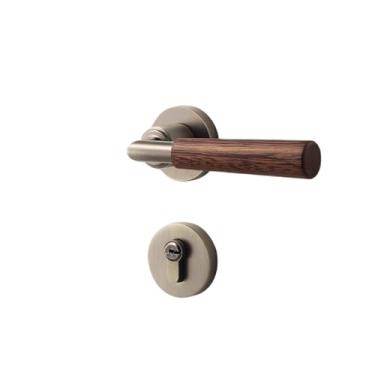 Imagem de PXNQMTJM Fechadura de porta de quarto interior retro maçaneta de porta de madeira maciça nogueira silenciosa estilo chinês fechadura de porta de madeira (fechadura magnética)