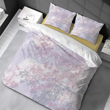 Imagem de Conjunto de capa de edredom de microfibra macia com flores roxas, conjunto de fronhas para todas as estações, capa de edredom tamanho casal 200 x 200 cm -50 x 75 cm * 2
