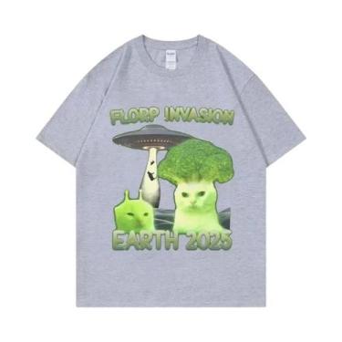 Imagem de Camiseta Unissex Y2K Florp Invasion Alien Brainrot Cat Funny Meme De M