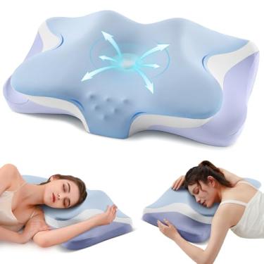 Imagem de Travesseiro cervical para dormir – Almofadas ergonômicas refrescantes de espuma viscoelástica para alívio da dor no pescoço, travesseiro de suporte de pescoço para os lados, costas, estômago com