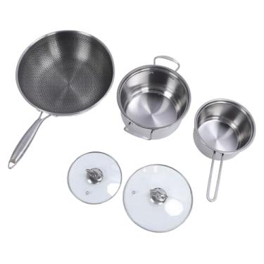 Imagem de Jopwkuin Conjunto de Panelas de Aço Inoxidável Elegante, Leve e Fácil de Limpar para Cozinha Doméstica, 3 Potes e 2 Tampas