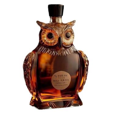Imagem de Decantador de uísque em forma de coruja, garrafa de licor de vidro de 350 ml com design vintage, decantador de licor, recipiente de bebida transparente âmbar, garrafa de vinho de vidro, altura de 21